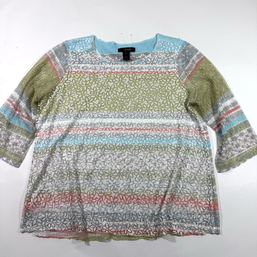 Ali Miles Art To Wear Burnout Floral Shirt Short Sleeve